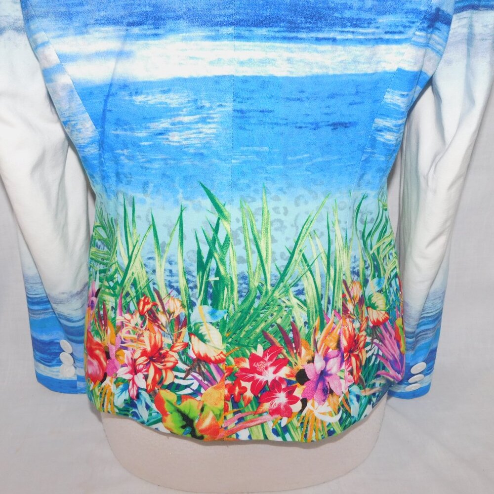 SCAPA Lauren Perre Womens 12 Floral Ocean Scene White Blue Blazer Jacket - Picture 11 of 11